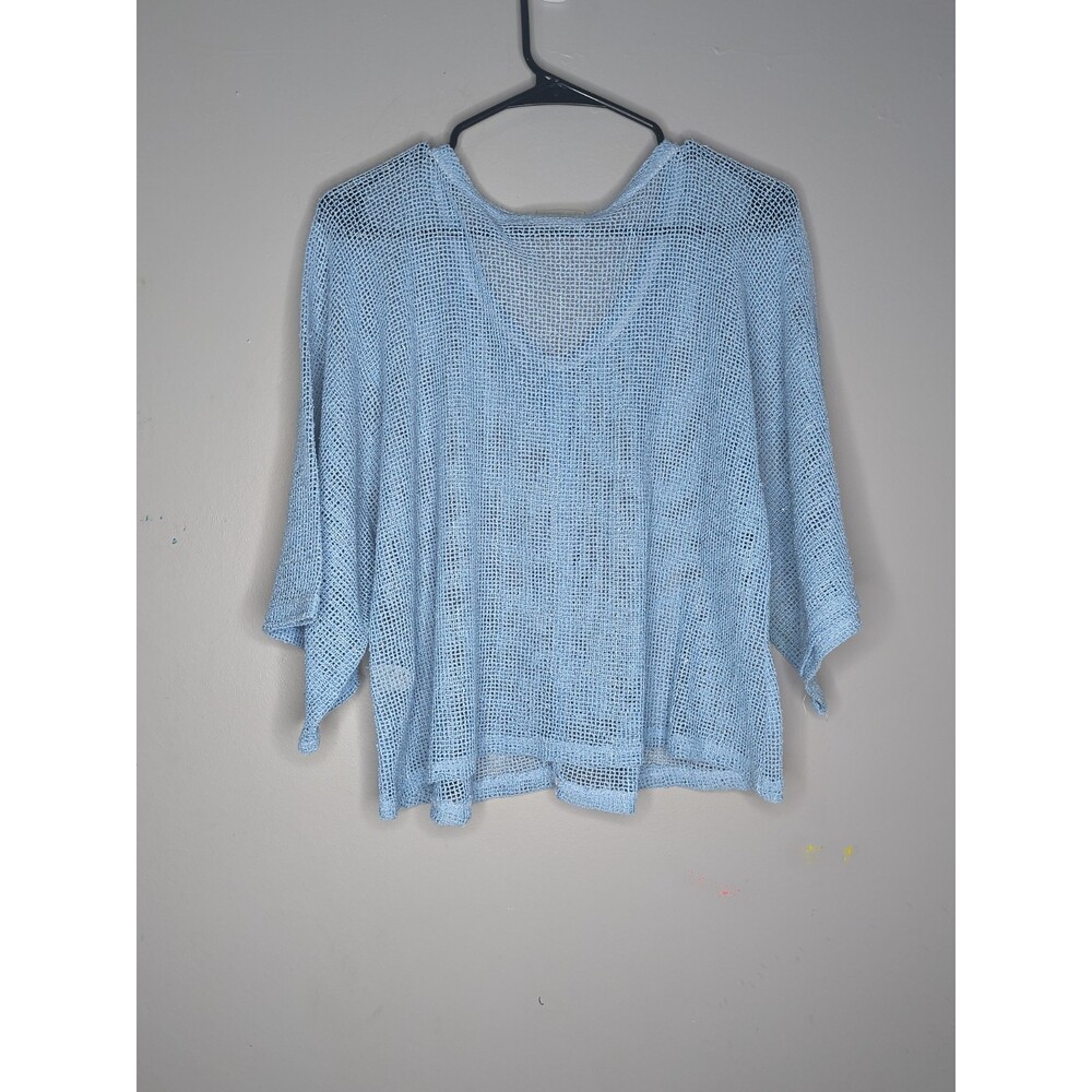 Noelle One Size Sheer Topper Blue Lightweight Breathable 3/4 Sleeve Blouse - Picture 9 of 14
